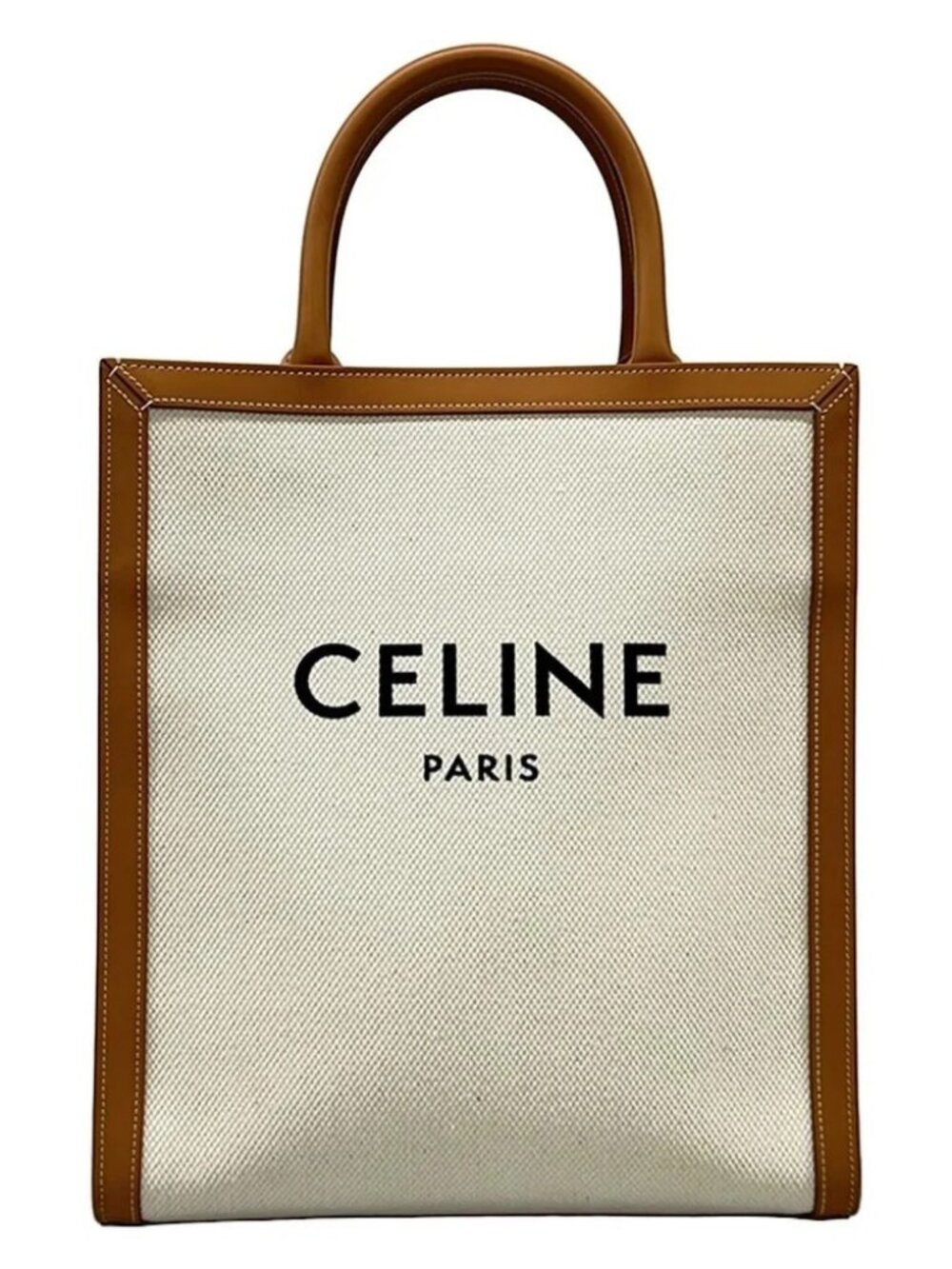 CELINE Small Vertical CELINE Cabas Cream Brown Canvas Leather Tote Bag - Picture 1 of 15